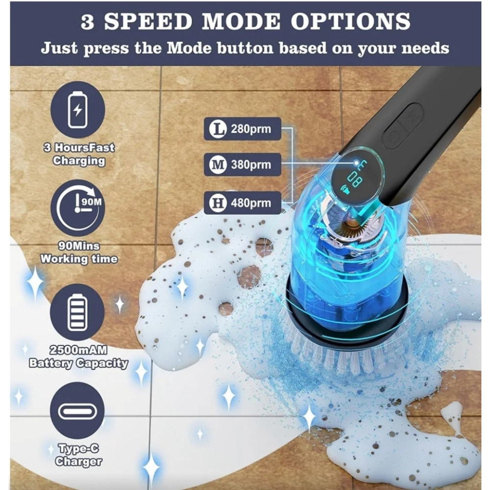 Electric Spin Scrubber, Cordless Cleaning Brush with 8 Replaceable Brush… - Picture 4 of 10